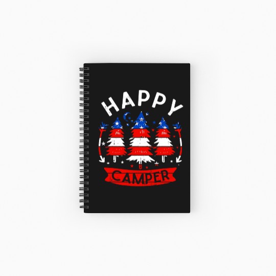 Happy Camper US Flag Patriotic 4th Of July Spiral Notebooks   Ruled Line