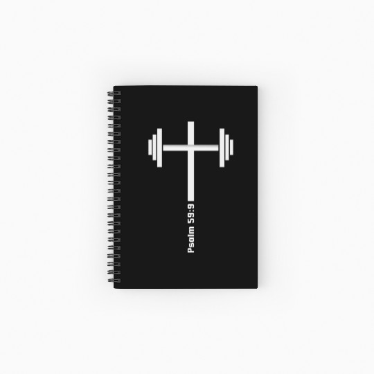 Bible Verse: Psalm 59:9 white Dumbbell Cross Spiral Notebooks   Ruled Line