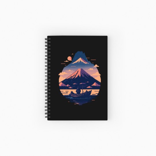 Serene Mount Fuji Sunset Peaceful River Scenery Spiral Notebooks   Ruled Line