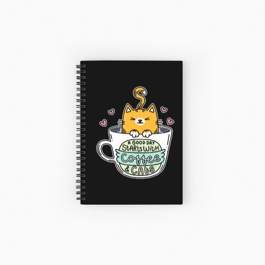Orange Cat Women Cat Lover Coffee Cats Spiral Notebooks   Ruled Line