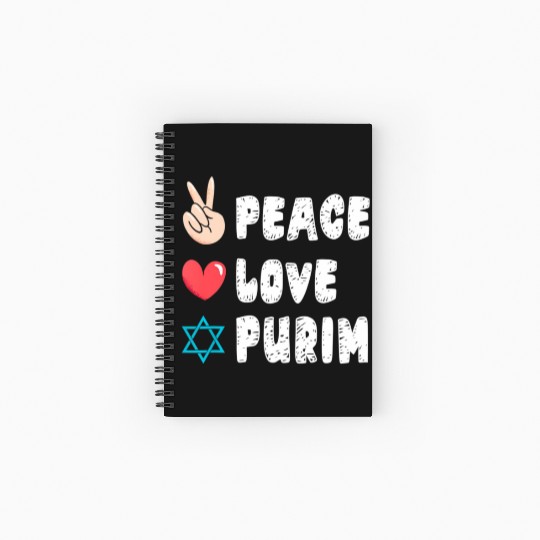 Peace Love Purim - Jewish Festival Spiral Notebooks   Ruled Line