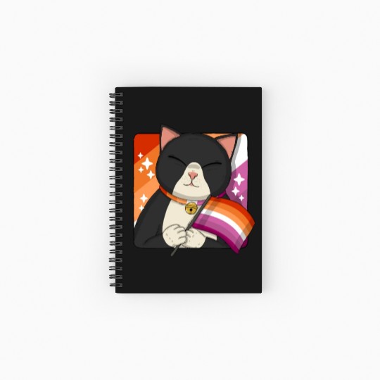 Cute Tuxedo Cat Holding Lesbian Pride Flag Spiral Notebooks   Ruled Line