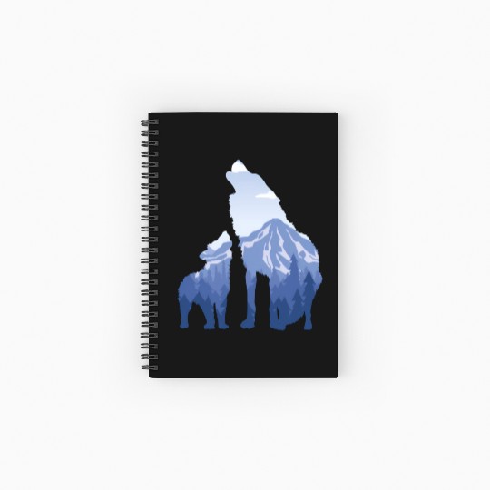 Wolf And Puppy Husky Mountains Nature Hiking Spiral Notebooks   Ruled Line