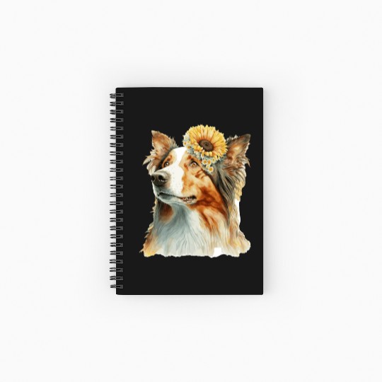 Cute Border Collie Sunflower Dog Breed Pet Puppy Spiral Notebooks   Ruled Line