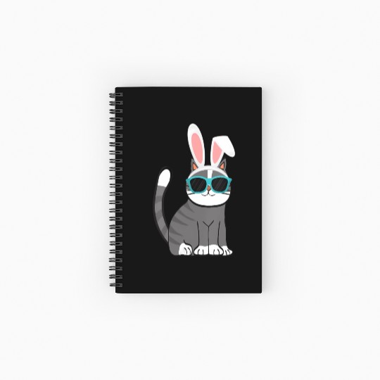Happy Easter Cat With Bunny Ears And Glasses Cat Spiral Notebooks   Ruled Line