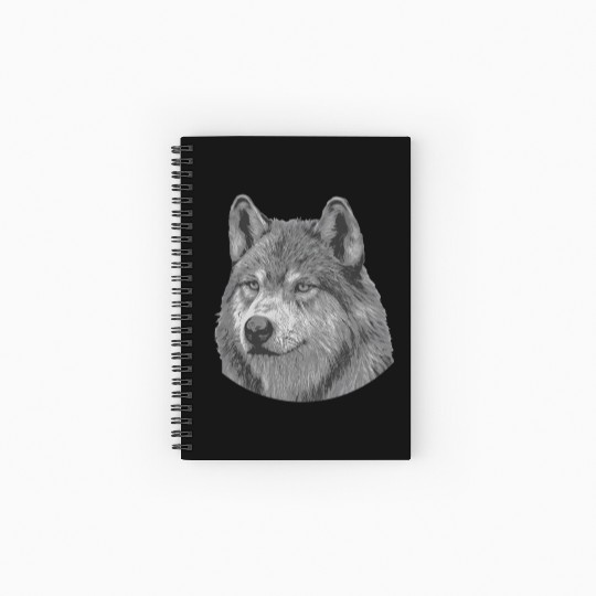 Realistic Black And White Male Wolf Portrait Wolf Spiral Notebooks   Ruled Line