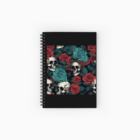 Gothic Skulls & Red Roses Pattern Dark Elegant Spiral Notebooks   Ruled Line