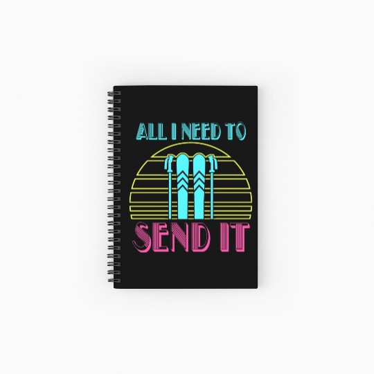 Retro Neon Send It Skiing Freestyle Skiers Ski Spiral Notebooks   Ruled Line