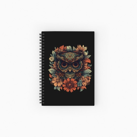 Owl Vintage Dia De Los Muertos Floral Sugar Spiral Notebooks   Ruled Line