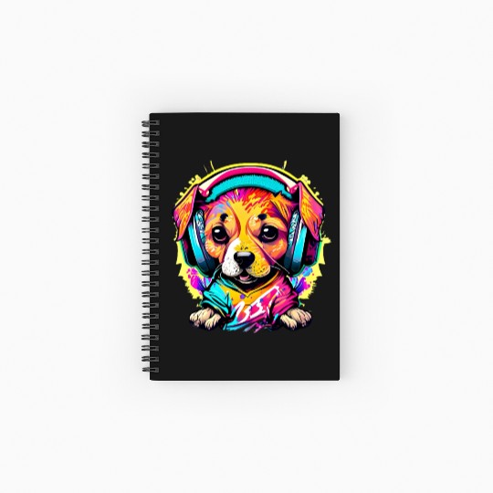 Pawsome Beats: Colorful Graffiti Puppy Party Spiral Notebooks   Ruled Line