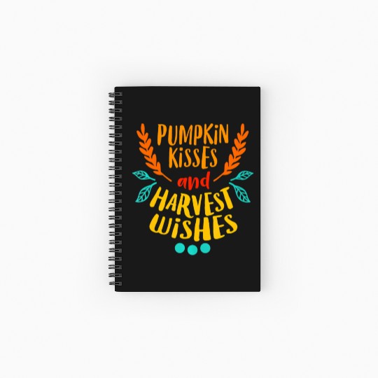 PUMPKIN KISSES HARVEST WISHES Funny Love Fall Spiral Notebooks   Ruled Line