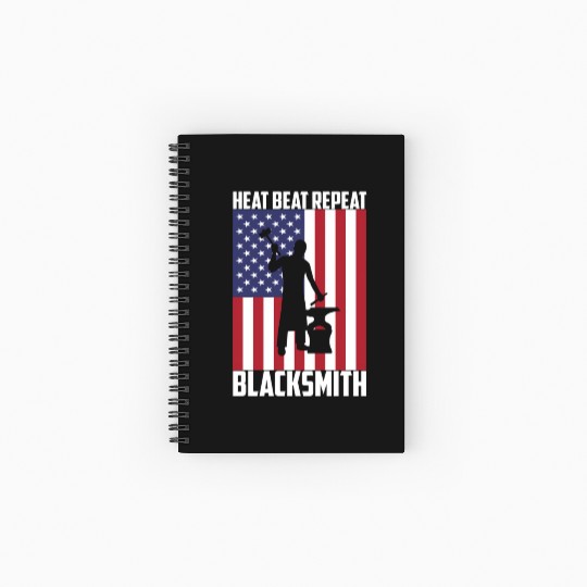 Blacmith Heat Beat Repeat Usa Flag Patriotic Blacm Spiral Notebooks   Ruled Line