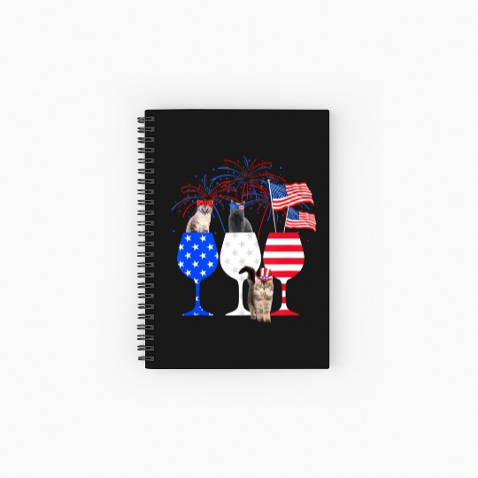 Cat 4Th Of July Red White Blue Wine Spiral Notebooks   Ruled Line