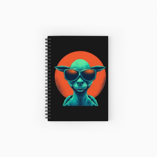 Cool Alien and Lama in Orange and Green Spiral Notebooks   Ruled Line