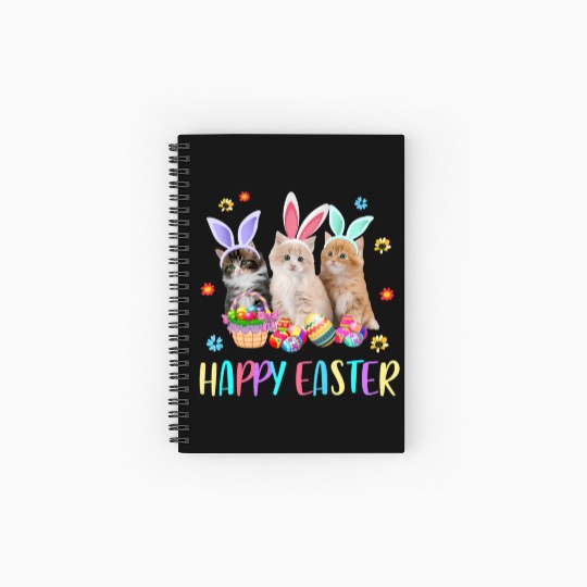Happy Easter Three Cat Wearing Bunny Ear Kitty Spiral Notebooks   Ruled Line