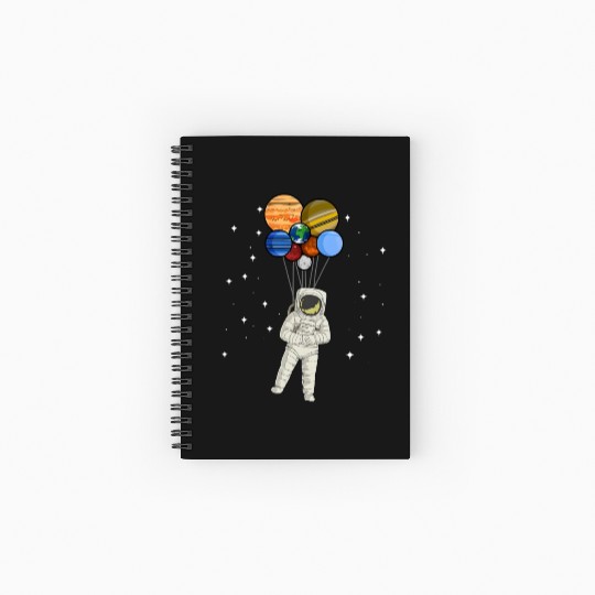 Astronaut Holding Planet Balloons of Solar System Spiral Notebooks   Ruled Line