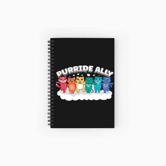 Purride Ally Cat Rainbow LGBT Pride Month Feline Spiral Notebooks   Ruled Line
