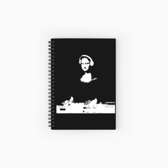 Dj Mona Lisa with Dj Headphone behind a dj table Spiral Notebooks   Ruled Line