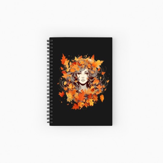 Autumn Woman Nature Leaves Season Spiral Notebooks   Ruled Line