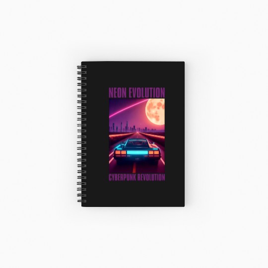 Vintage 80s Futuristic Retrowave Neon Cyberpunk Spiral Notebooks   Ruled Line