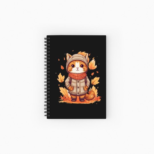 Autumn Cat Nature Leaves Season Spiral Notebooks   Ruled Line