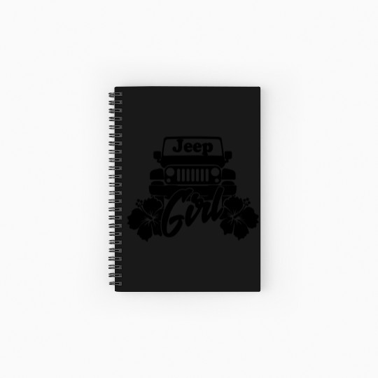 Jeep Girl Flower - Black Spiral Notebooks   Ruled Line