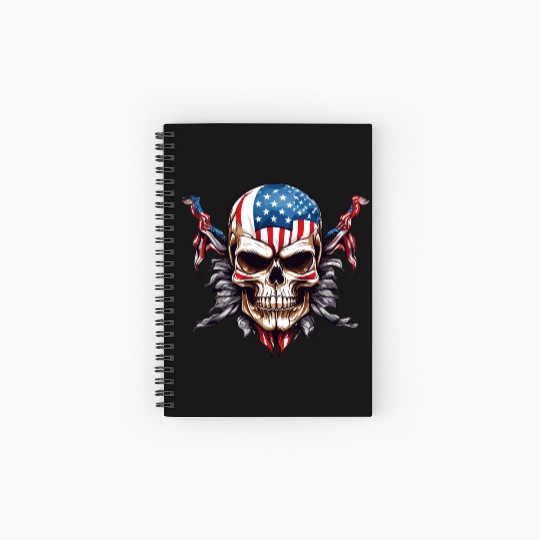 A skull color America flag Spiral Notebooks   Ruled Line Design