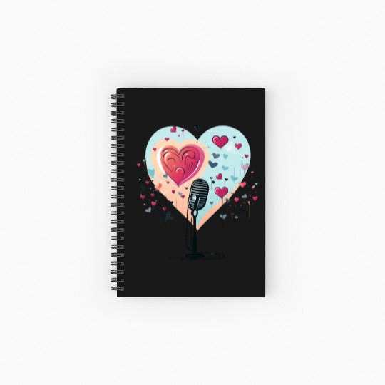 Microphone, music, singer, artist, heart, gift Spiral Notebooks   Ruled Line