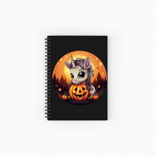 Halloween Unicorn with Pumpkin at Sunset Spiral Notebooks   Ruled Line