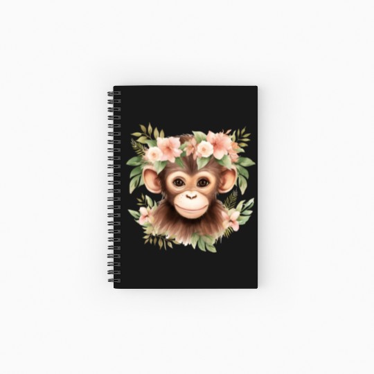 Monkey Chimpanzee Jungle Animal Boho Floral Ape Spiral Notebooks   Ruled Line