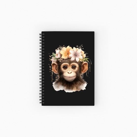 Monkey Chimpanzee Jungle Animal Boho Floral Ape Spiral Notebooks   Ruled Line