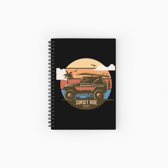 Sunset Ride - Beach Jeep - Groovy California T-Shi Spiral Notebooks   Ruled Line