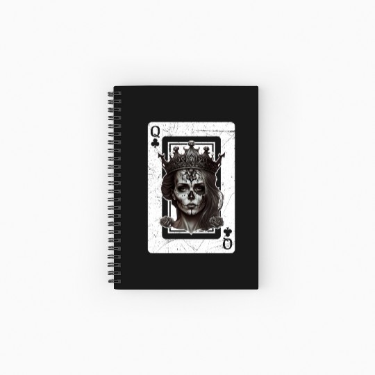 Gothic Halloween Poker Card Game Queen of Clubs Spiral Notebooks   Ruled Line