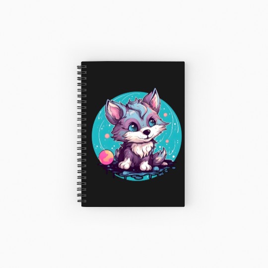 Digital Art Fox Sitting on Rock Crescent Moon Spiral Notebooks   Ruled Line