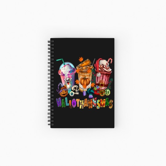 Happy Hallothanksmas Coffee Latte Halloween Spiral Notebooks   Ruled Line