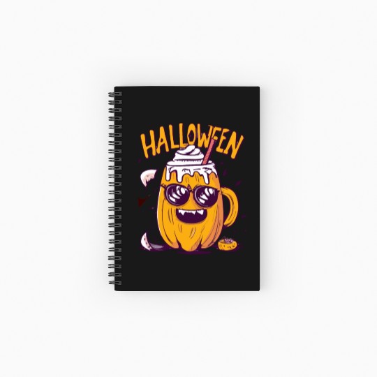 Halloween Funny Pumpkin Lemon Latte Spiral Notebooks   Ruled Line