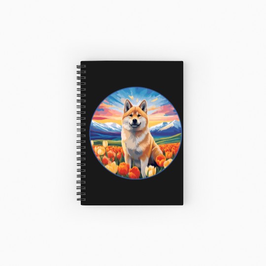 Akita Inu Flower Garden Cute Colorful Puppy Dog Spiral Notebooks   Ruled Line