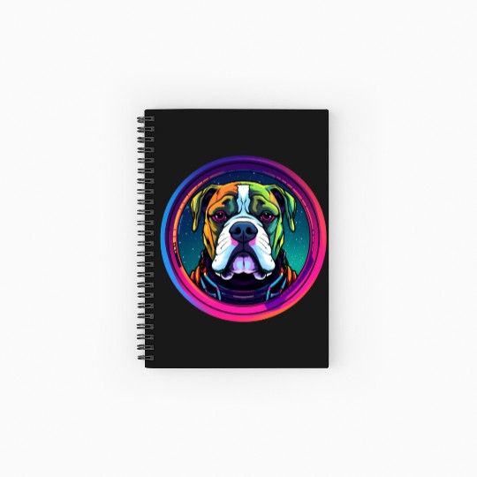 American Bulldog Cosmic Space Dogs Neon Galaxy Spiral Notebooks   Ruled Line