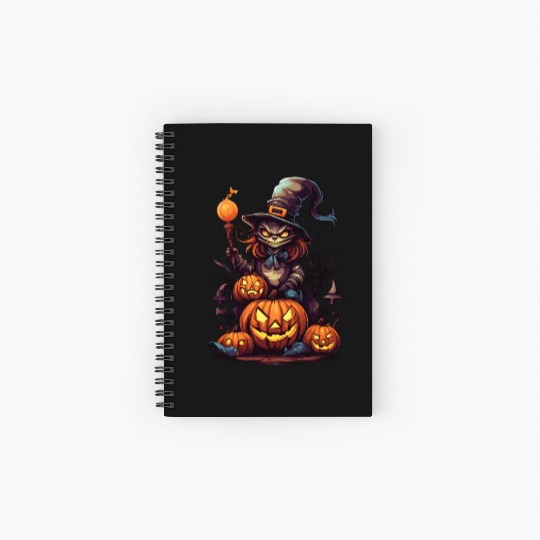 Enchanted Harvest: Witch's Delight amidst Pumpkins Spiral Notebooks   Ruled Line
