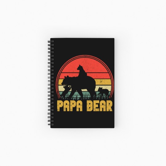 Funny Papa Bear Of Cub 3 Kids Fathers Day Grandpa Spiral Notebooks   Ruled Line
