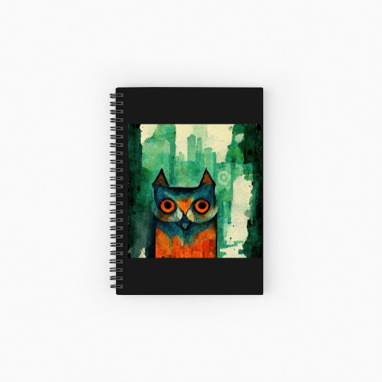 Mod Owl: Watercolor CIty Owl Spiral Notebooks   Ruled Line