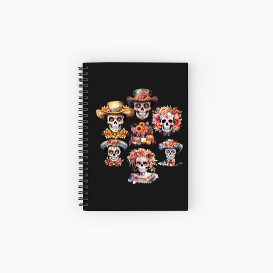 Vintage Mexican Day of the Dead Art Sugar Skulls Spiral Notebooks   Ruled Line