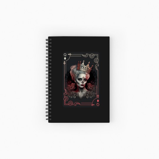 Diamond Queen Gothic Poker Card Game Creepy Spiral Notebooks   Ruled Line