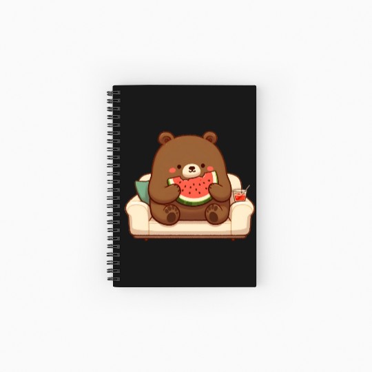 Cosy bear enjoying watermelon Spiral Notebooks   Ruled Line