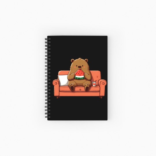 Cosy bear enjoying watermelon Spiral Notebooks   Ruled Line