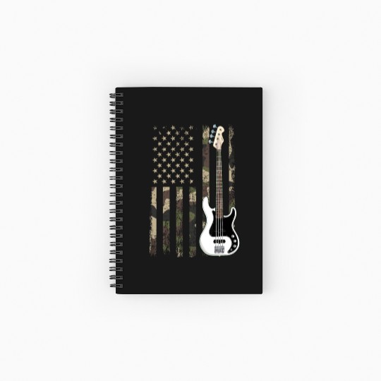 bass guitar american flag, funny bass player Spiral Notebooks   Ruled Line