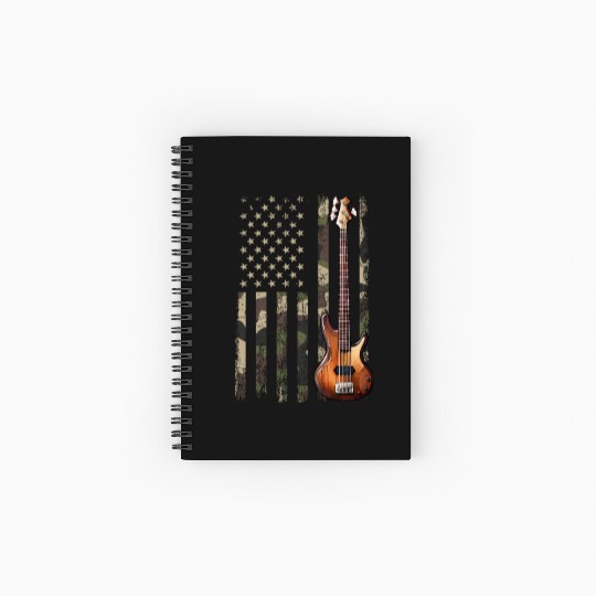 bass guitar american flag, funny bass player Spiral Notebooks   Ruled Line