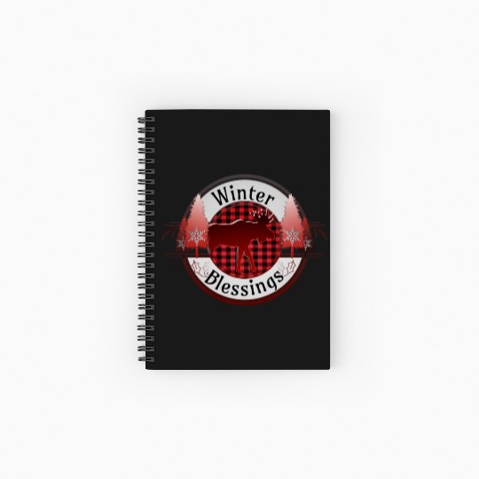 Winter Blessings Plaid Moose Badge Spiral Notebooks   Ruled Line