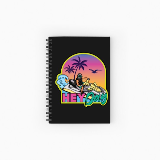 Jet Ski "Slaying Waves" Logo by "Hey Day" Spiral Notebooks   Ruled Line
