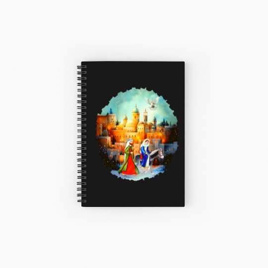 Mary and Joseph in Bethlehem with donkey Spiral Notebooks   Ruled Line